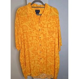 Vintage TownCraft L Hawaiian Camp Men's Shirt Yellow Orange Tropical Design